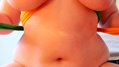 Hot brunette big boobs toying pink pussy