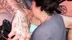 Brunette handjob amateur sensually jerks off her boyfriend