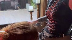 Three lesbian dyke amateur babes use strapon in shower