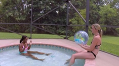 Blonde Teen and Brunette MILF gangbang