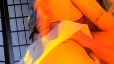 Close up with blonde hottie blowing a large dick