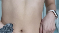 Handsome blonde teen in black panties fingers her fish lips