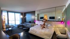 Dark haired amateur blowjob and handjob in fake taxi