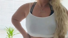 Cute blonde with big boobs solo