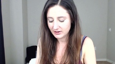 Amateur busty brunette masturbates and does hand job