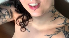 Busty Curly Brunette With Big Boobs Fucks On Couch