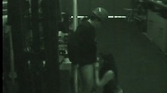 Sexy brunette gets caught displaying her blowjob abilities by a security camera