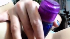Blue Dildo In Hairy Pussy...