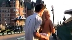 A Beautiful blonde girl fucks outdoor