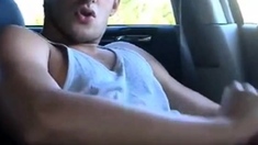 Str8 hot young jock jerks in his car