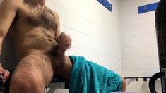 Drying off n wanking my cock at the pool lockerroom