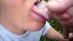 A cum sucker in the woods